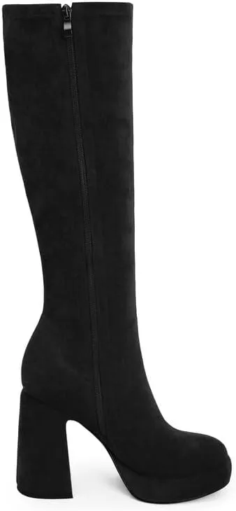 Modatope Platform Knee High Boots for Women Chunky Heel Rounded Toe Womens Knee High Boots Side Zipper Tall Boots