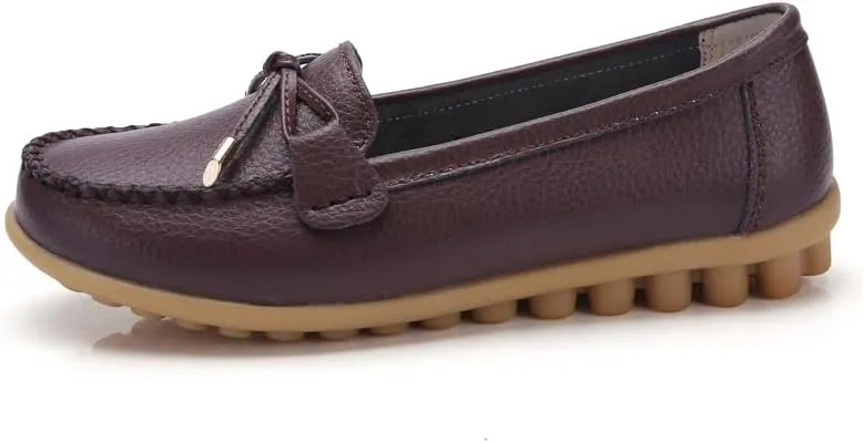Momuk Women's Penny Loafers Leather Driving Moccasins Slip On Boat Shoes Fashion Comfort Flats