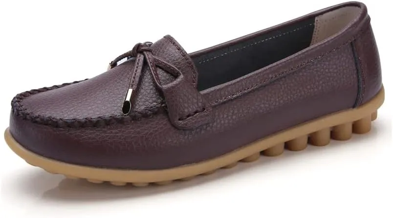 Momuk Women's Penny Loafers Leather Driving Moccasins Slip On Boat Shoes Fashion Comfort Flats