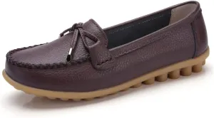 Momuk Women's Penny Loafers Leather Driving Moccasins Slip On Boat Shoes Fashion Comfort Flats