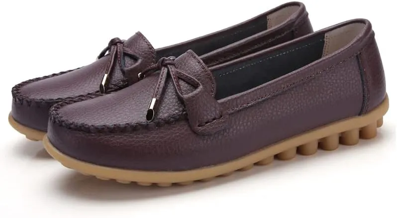 Momuk Women's Penny Loafers Leather Driving Moccasins Slip On Boat Shoes Fashion Comfort Flats