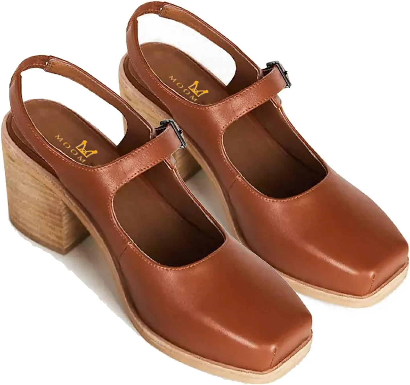 MOOMMO Women Block High Heel Slingback Mary Jane Pumps Platform Square Toe Ankle Buckle Strap Closed Toe Sandals 3 Inch Stacked Chunky Heel Dress Pumps Matte Vintage Comfy Office Daily 4-11 M US
