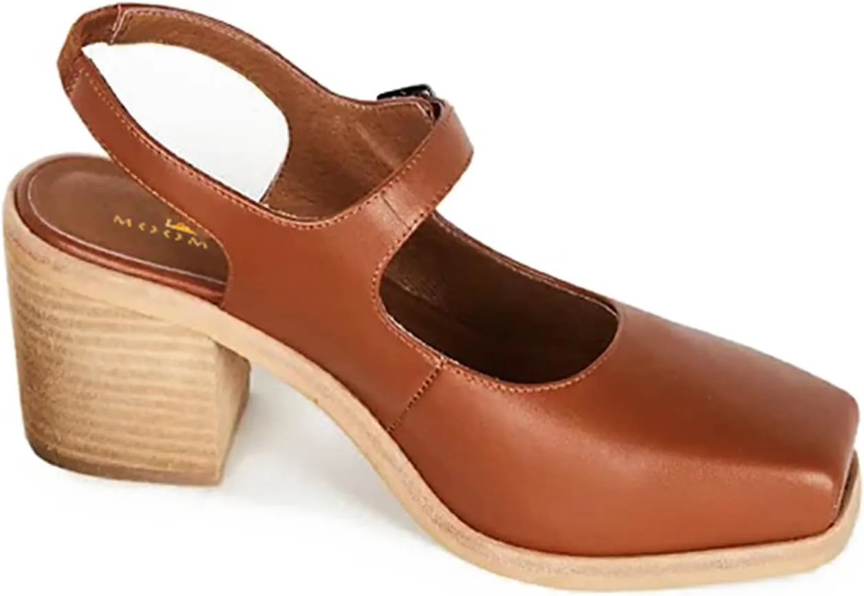 MOOMMO Women Block High Heel Slingback Mary Jane Pumps Platform Square Toe Ankle Buckle Strap Closed Toe Sandals 3 Inch Stacked Chunky Heel Dress Pumps Matte Vintage Comfy Office Daily 4-11 M US