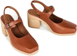 MOOMMO Women Block High Heel Slingback Mary Jane Pumps Platform Square Toe Ankle Buckle Strap Closed Toe Sandals 3 Inch Stacked Chunky Heel Dress Pumps Matte Vintage Comfy Office Daily 4-11 M US
