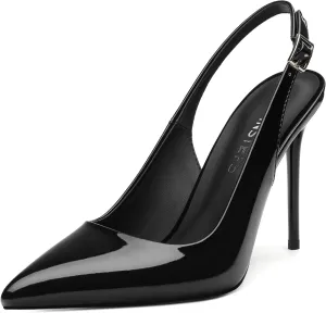 MOVINSTEPS Slingback Heels for Women Pumps Pointed Closed Toe Buckle Sexy Stiletto High Heels Prom Office Work Wedding Fashion Elegant Dressy Shoes 4 Inch