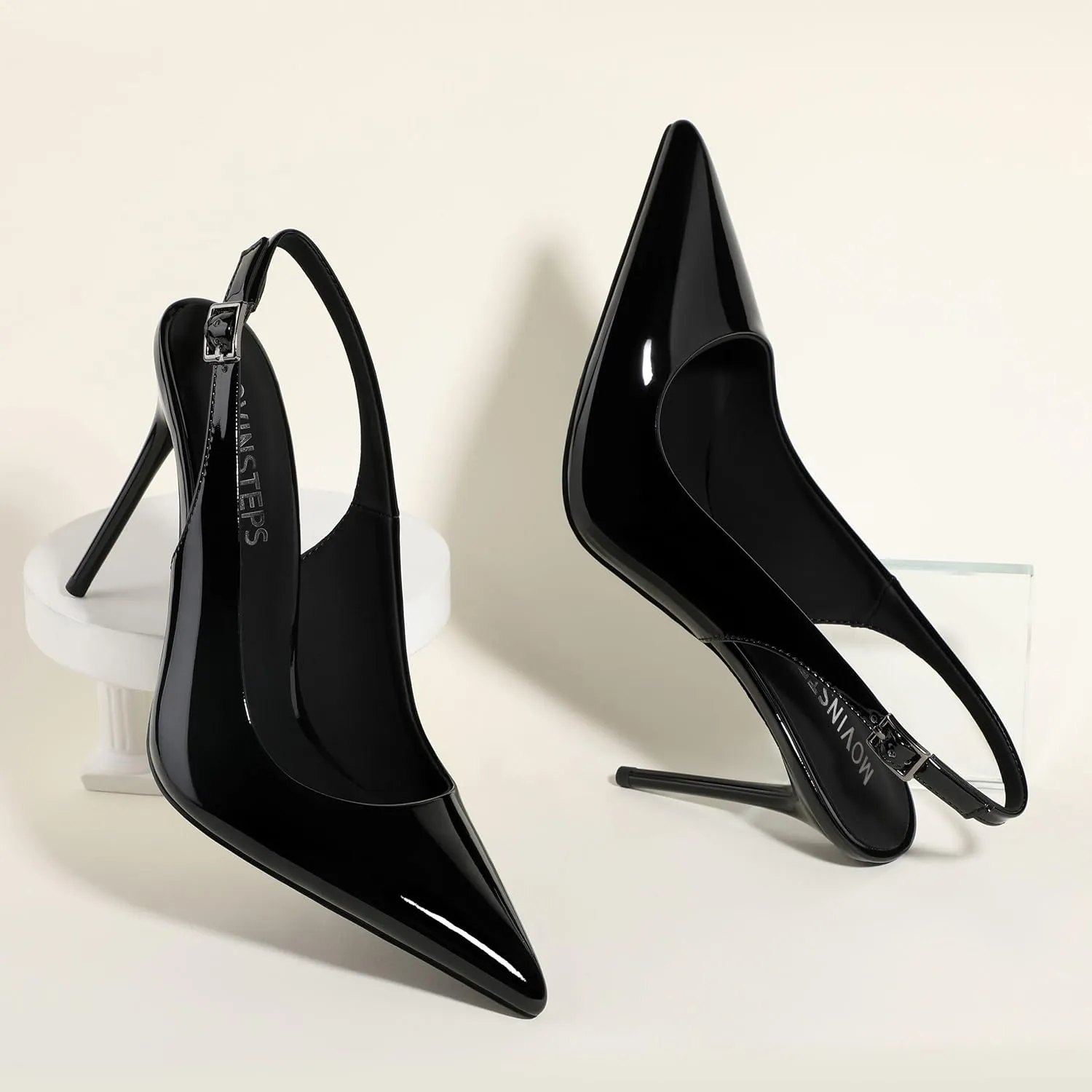 MOVINSTEPS Slingback Heels for Women Pumps Pointed Closed Toe Buckle Sexy Stiletto High Heels Prom Office Work Wedding Fashion Elegant Dressy Shoes 4 Inch