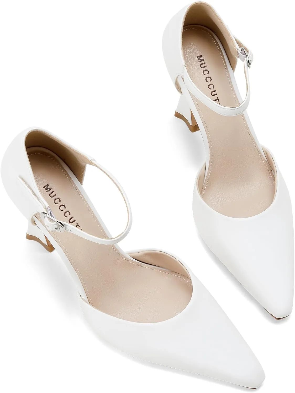 MUCCCUTE Closed Toe Heels for Women Pumps Stiletto High Pointed Toe Heels Sexy Ankle Strap Wedding Dress Shoes
