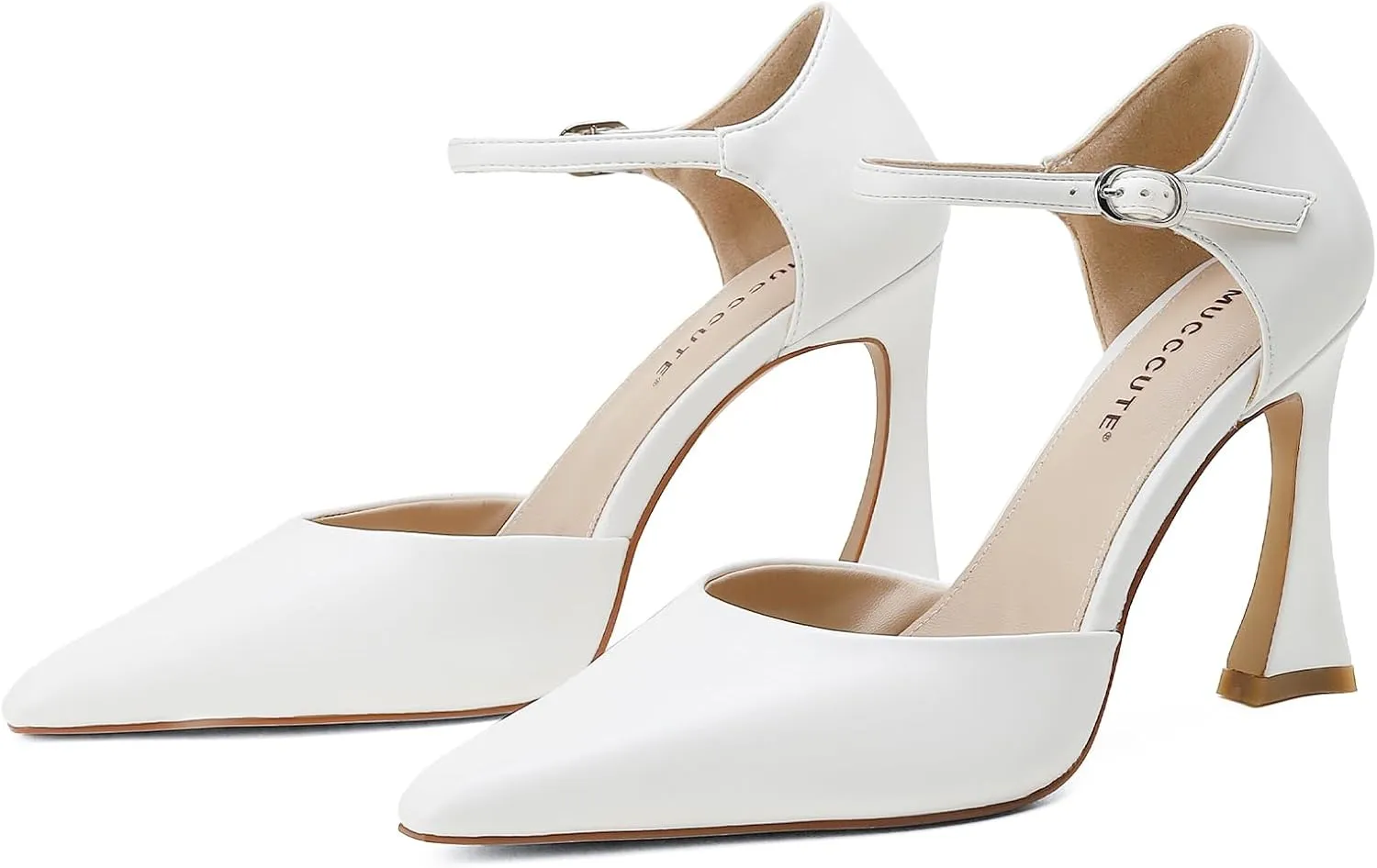 MUCCCUTE Closed Toe Heels for Women Pumps Stiletto High Pointed Toe Heels Sexy Ankle Strap Wedding Dress Shoes