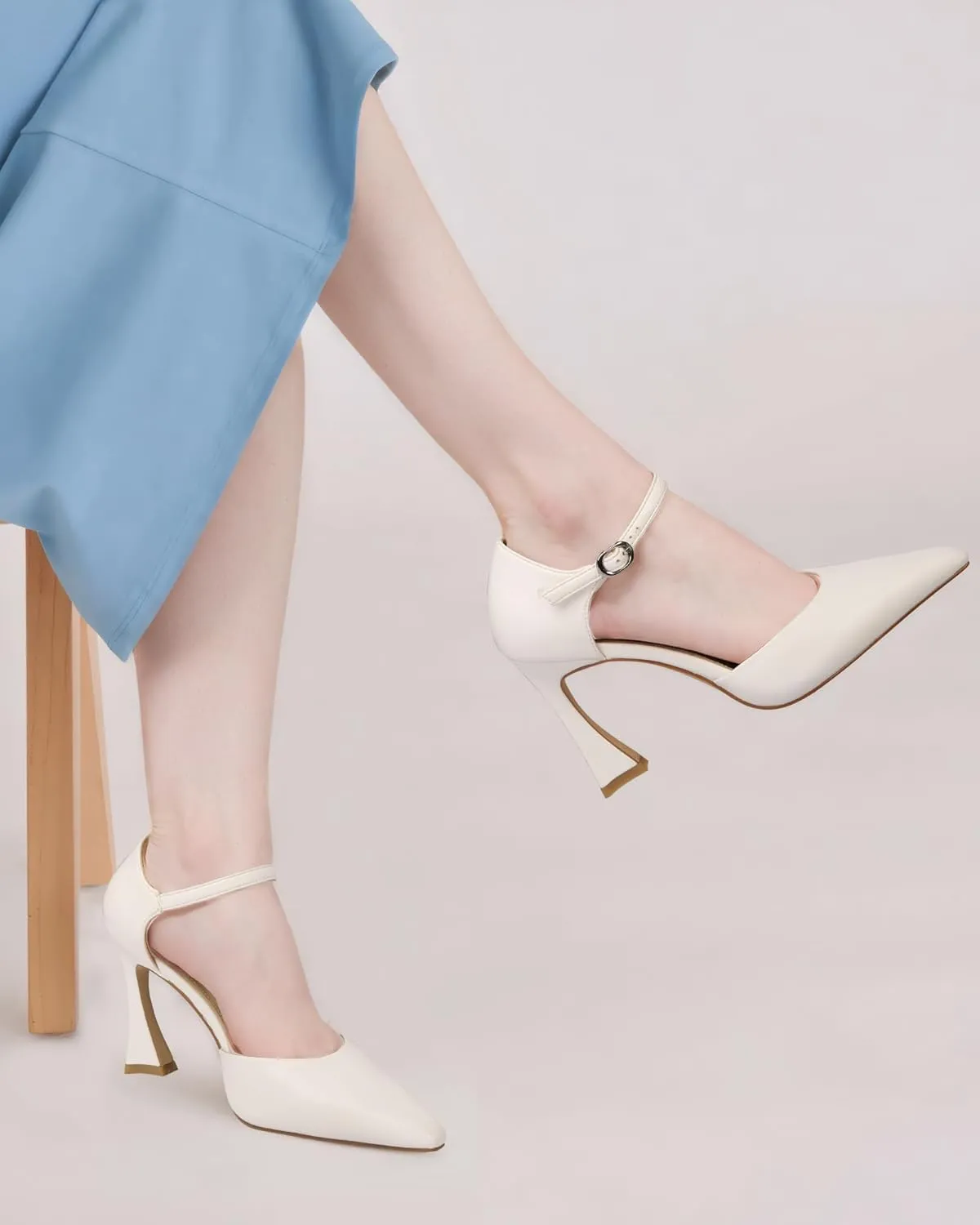 MUCCCUTE Closed Toe Heels for Women Pumps Stiletto High Pointed Toe Heels Sexy Ankle Strap Wedding Dress Shoes