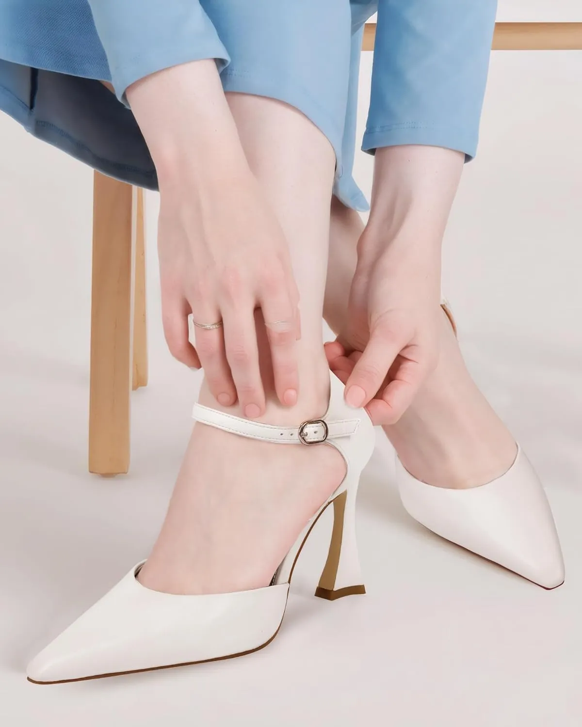 MUCCCUTE Closed Toe Heels for Women Pumps Stiletto High Pointed Toe Heels Sexy Ankle Strap Wedding Dress Shoes