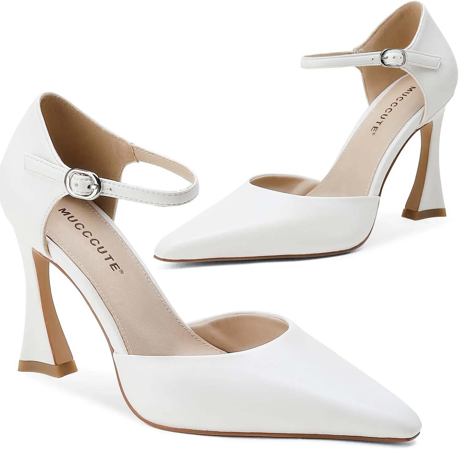 MUCCCUTE Closed Toe Heels for Women Pumps Stiletto High Pointed Toe Heels Sexy Ankle Strap Wedding Dress Shoes