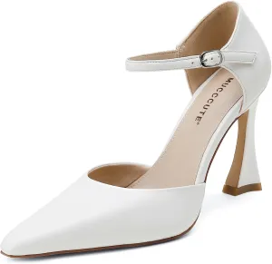 MUCCCUTE Closed Toe Heels for Women Pumps Stiletto High Pointed Toe Heels Sexy Ankle Strap Wedding Dress Shoes