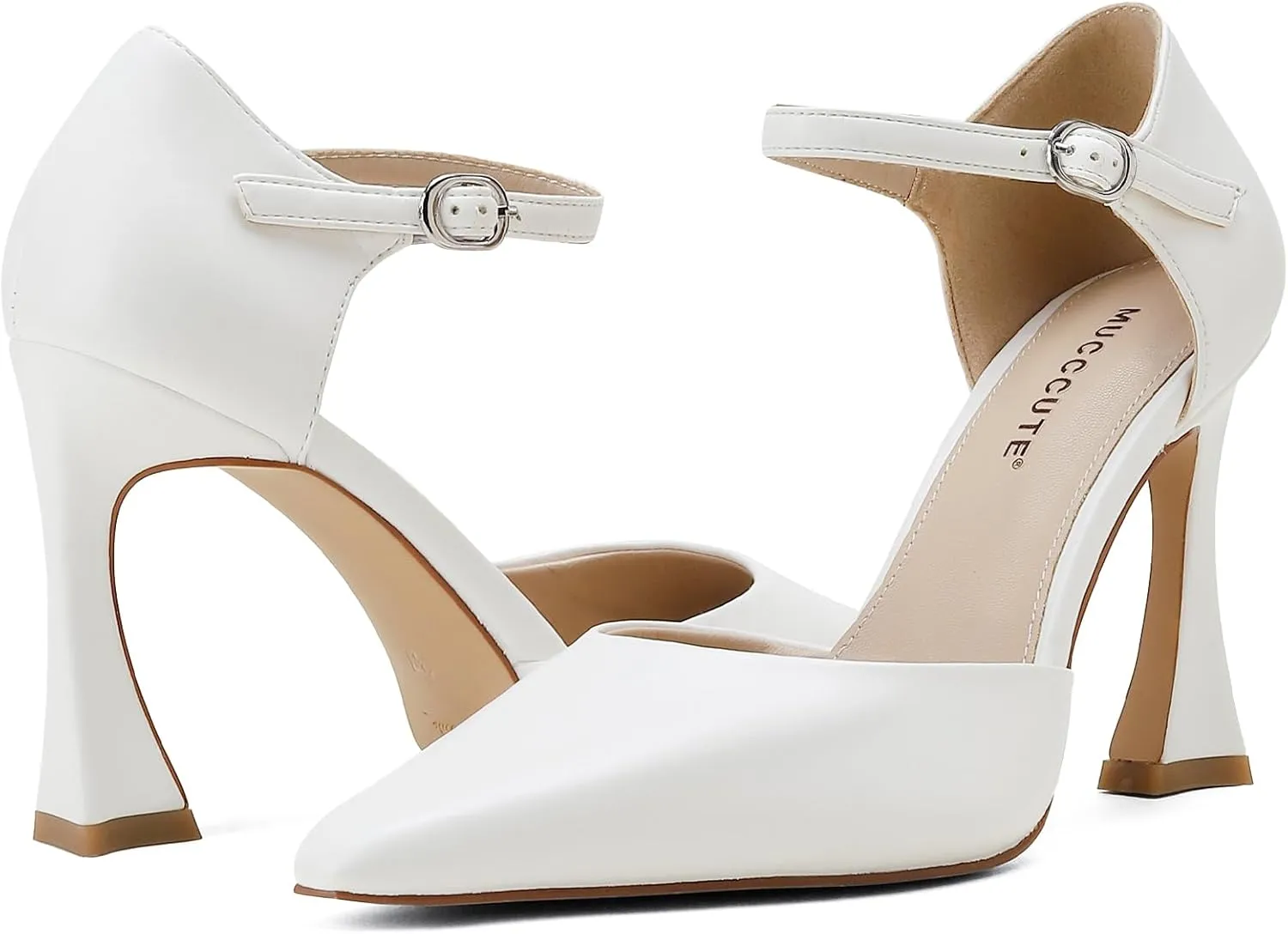 MUCCCUTE Closed Toe Heels for Women Pumps Stiletto High Pointed Toe Heels Sexy Ankle Strap Wedding Dress Shoes