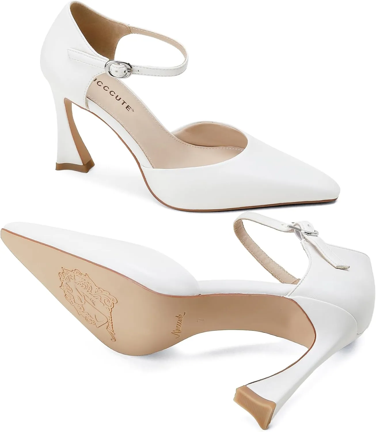 MUCCCUTE Closed Toe Heels for Women Pumps Stiletto High Pointed Toe Heels Sexy Ankle Strap Wedding Dress Shoes