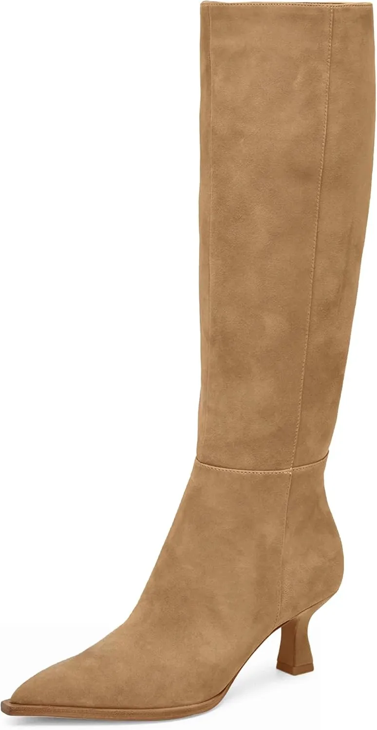 MUCCCUTE Knee High Boots for Women Tall Boots Kitten Heel Pointed Toe Slip On Comfort Fall Long Boots with Side Zipper Sexy Fashion