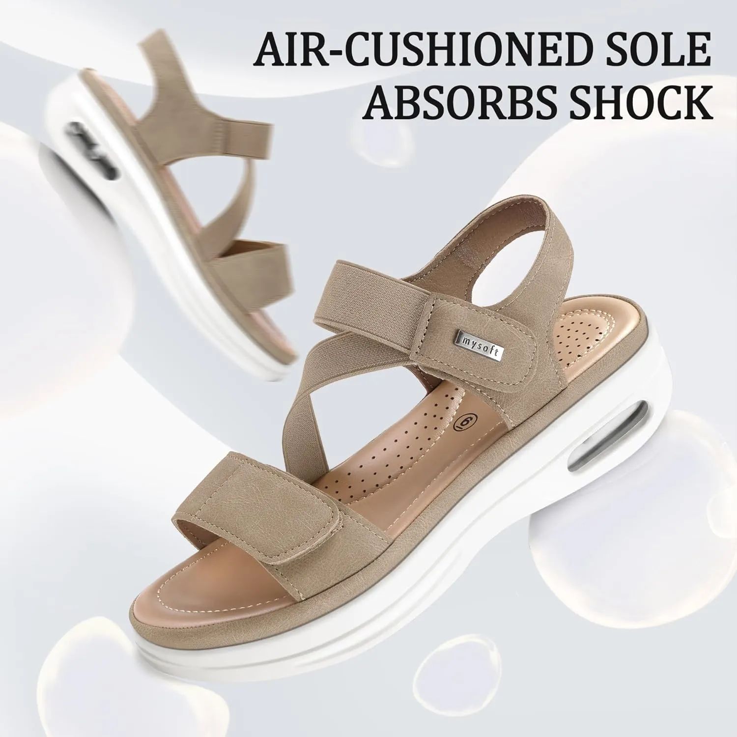 mysoft Women's Summer Walking Sandals Air Cushion Support Platform Ankle Strap Shoes Comfortable Casual Wedge Sandals