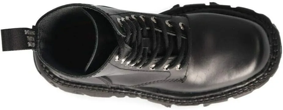 New Rock Boots M-MILI084N-S5 Unisex Metallic Black 100% Leather Platform Military Eyelet Fastening