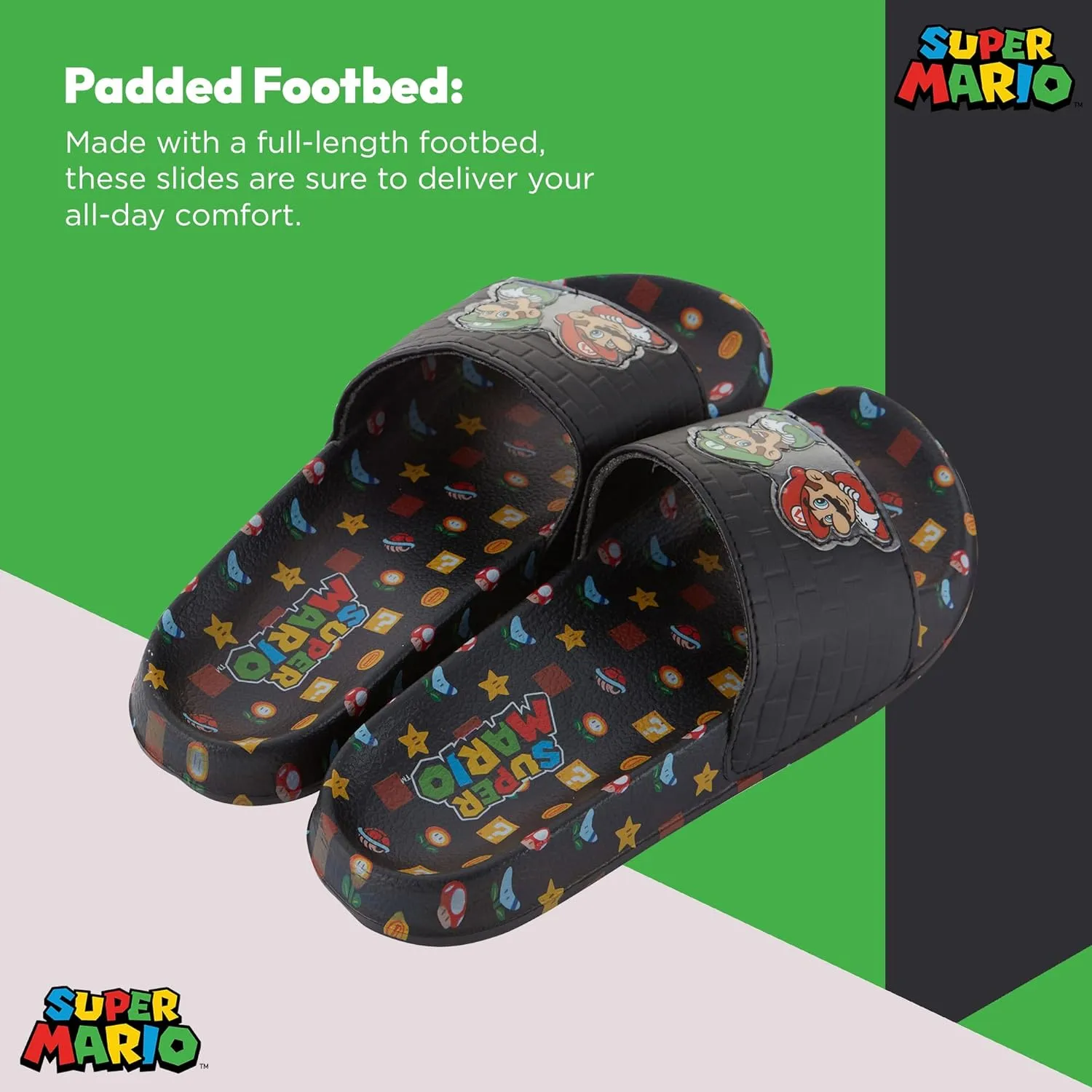 Nintendo Boys Mario Slide Sandals - Super Mario Shoes - Mario, Luigi, Kirby and Donkey Kong Slide Sandals Shoes