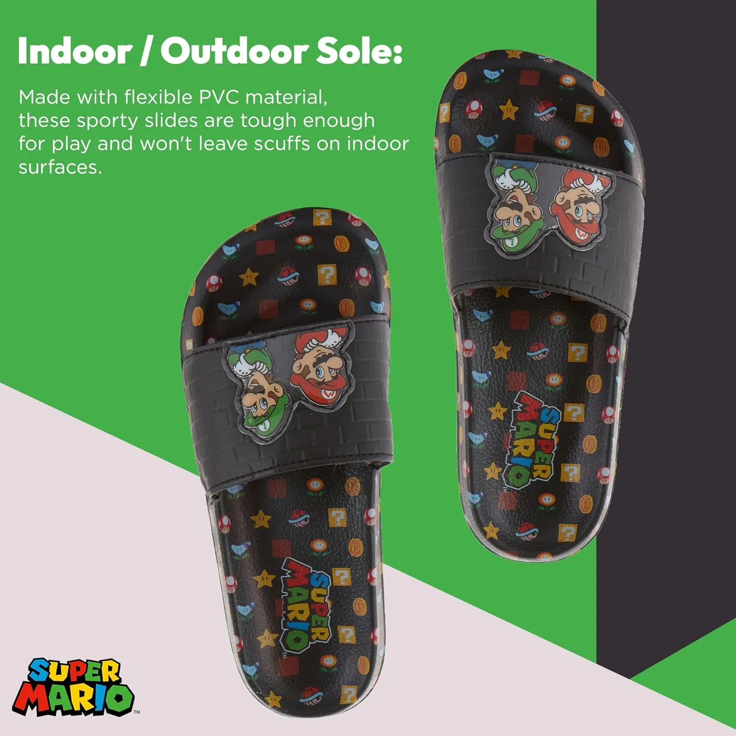 Nintendo Boys Mario Slide Sandals - Super Mario Shoes - Mario, Luigi, Kirby and Donkey Kong Slide Sandals Shoes