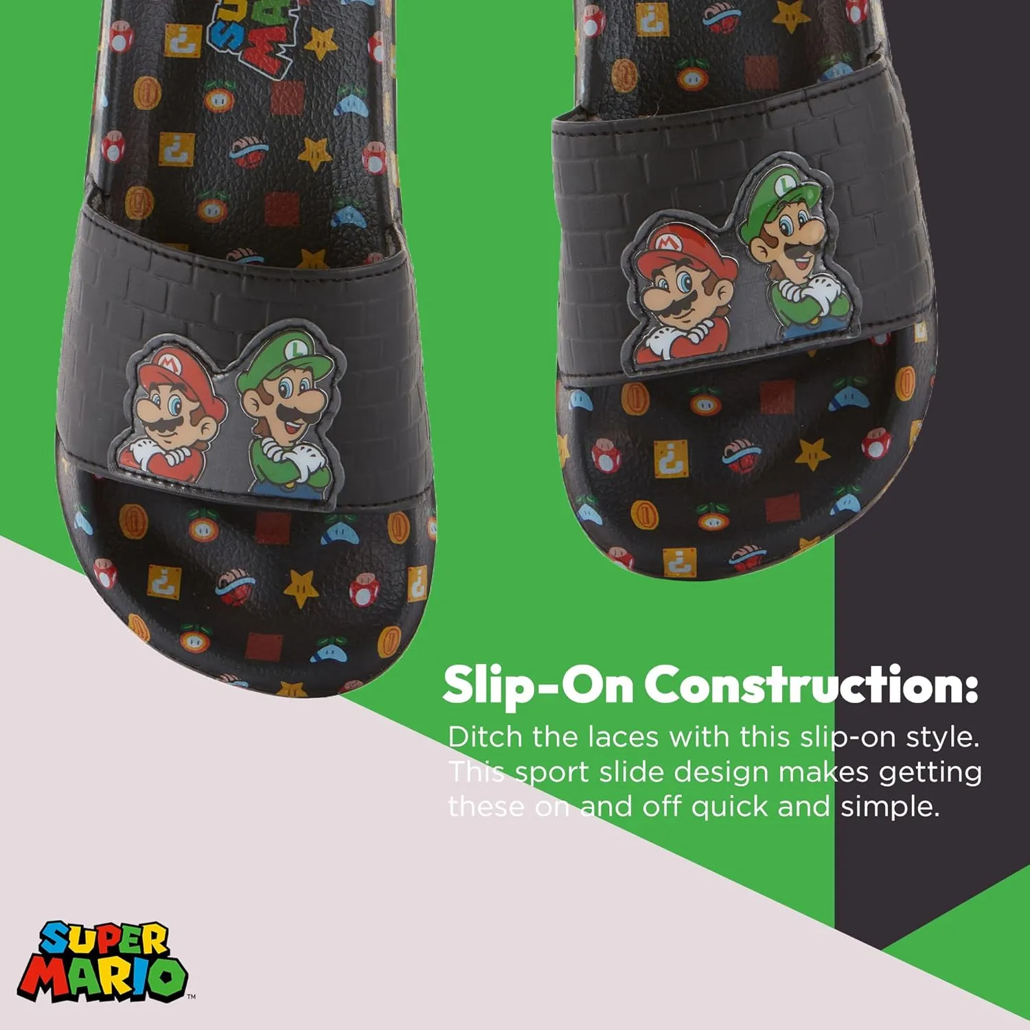 Nintendo Boys Mario Slide Sandals - Super Mario Shoes - Mario, Luigi, Kirby and Donkey Kong Slide Sandals Shoes