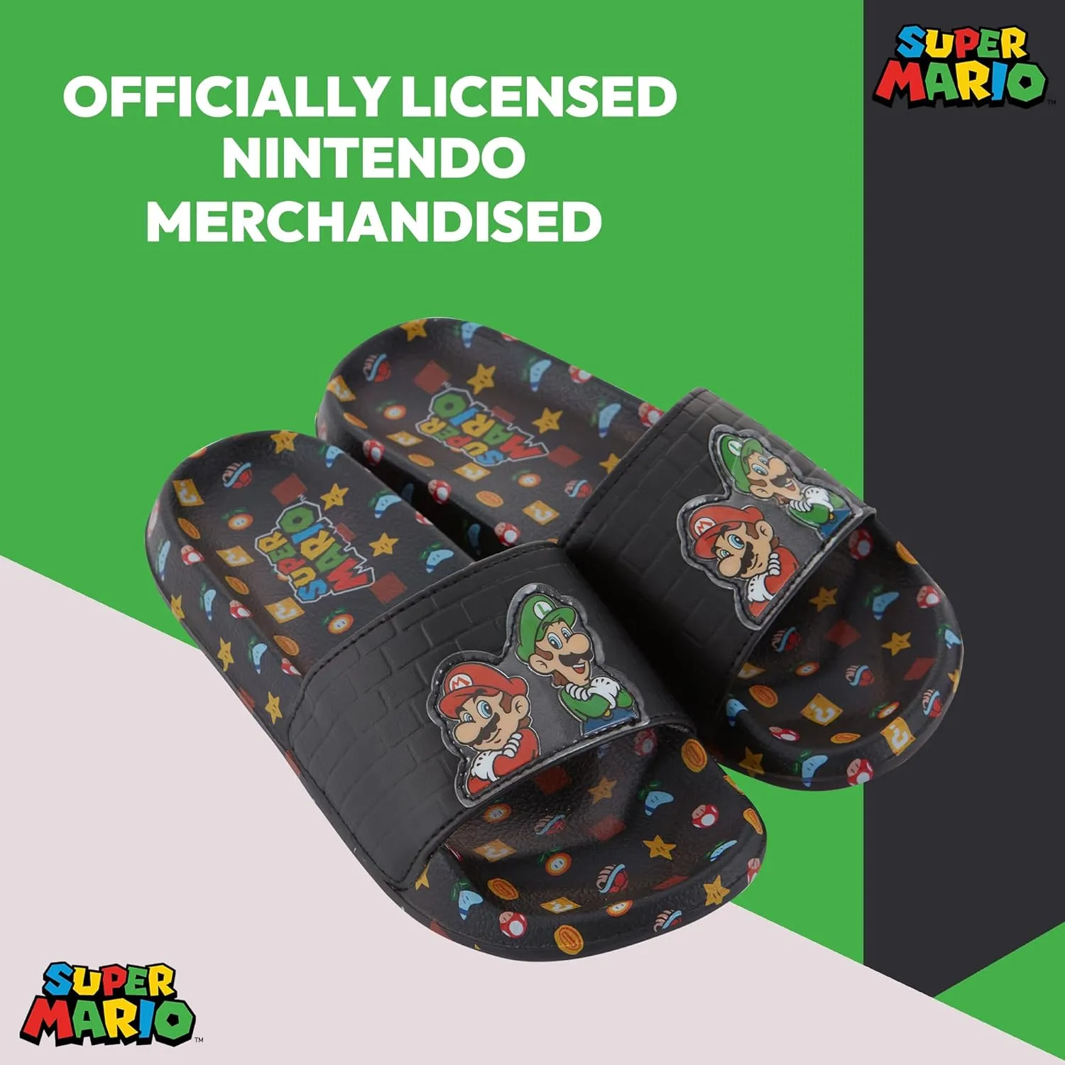 Nintendo Boys Mario Slide Sandals - Super Mario Shoes - Mario, Luigi, Kirby and Donkey Kong Slide Sandals Shoes