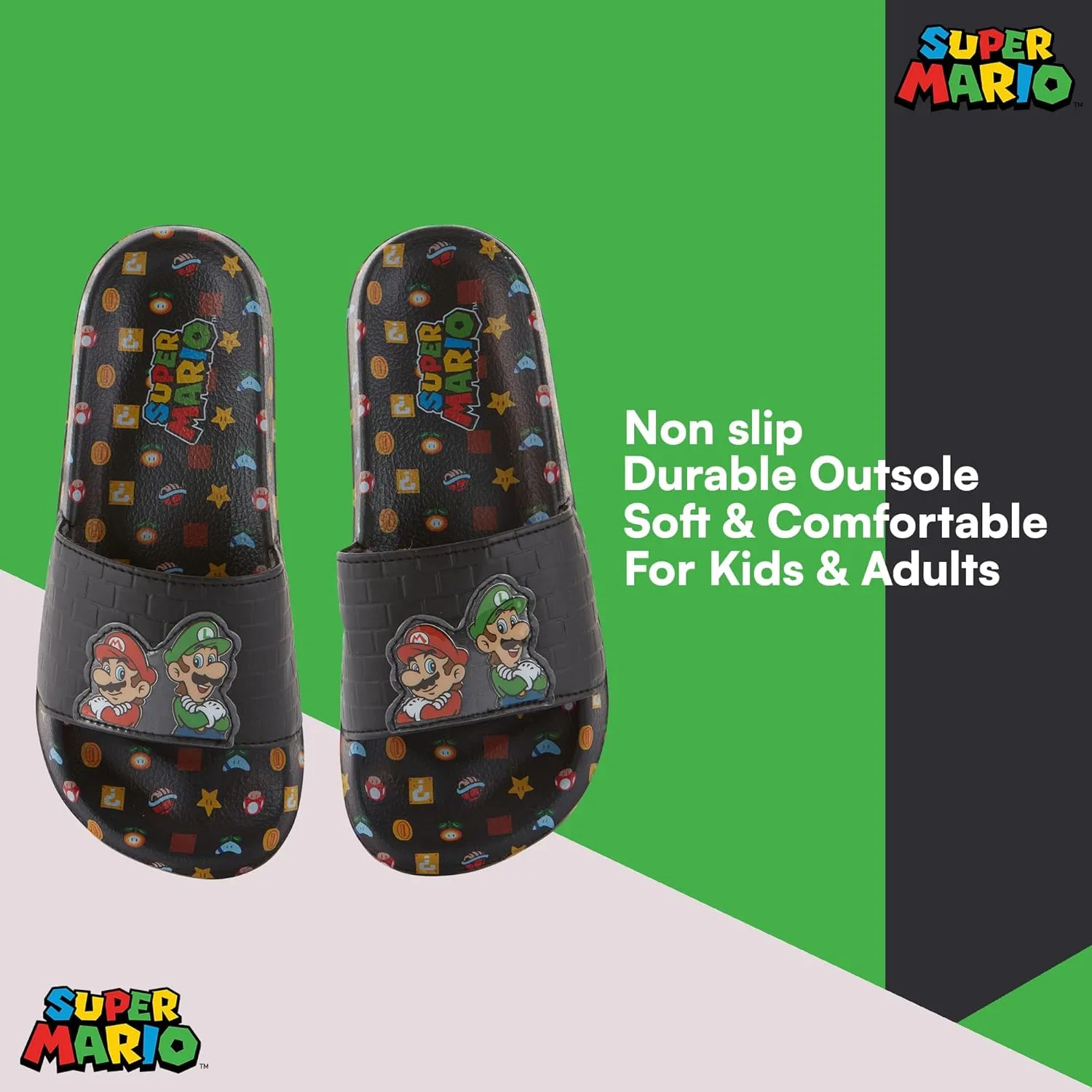 Nintendo Boys Mario Slide Sandals - Super Mario Shoes - Mario, Luigi, Kirby and Donkey Kong Slide Sandals Shoes