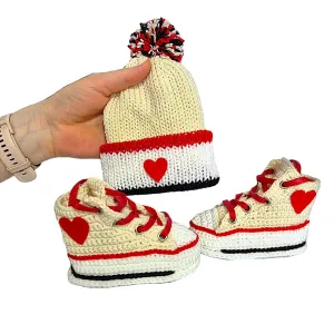Off White Color Baby Hat Booties Set | Crochet Knit Baby Sneakers| Gender Neutral Beanie & Shoes Gift | Soft Sole Baby Boots | Custom Baby Gifts