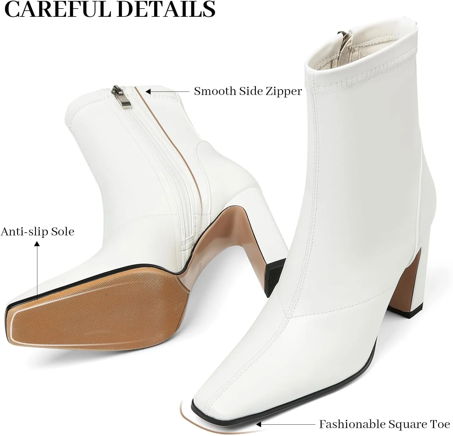 Oiamenne Women's Ankle Boots Square Toe Chunky High Heel Ankle Booties Side Zipper Short Boots