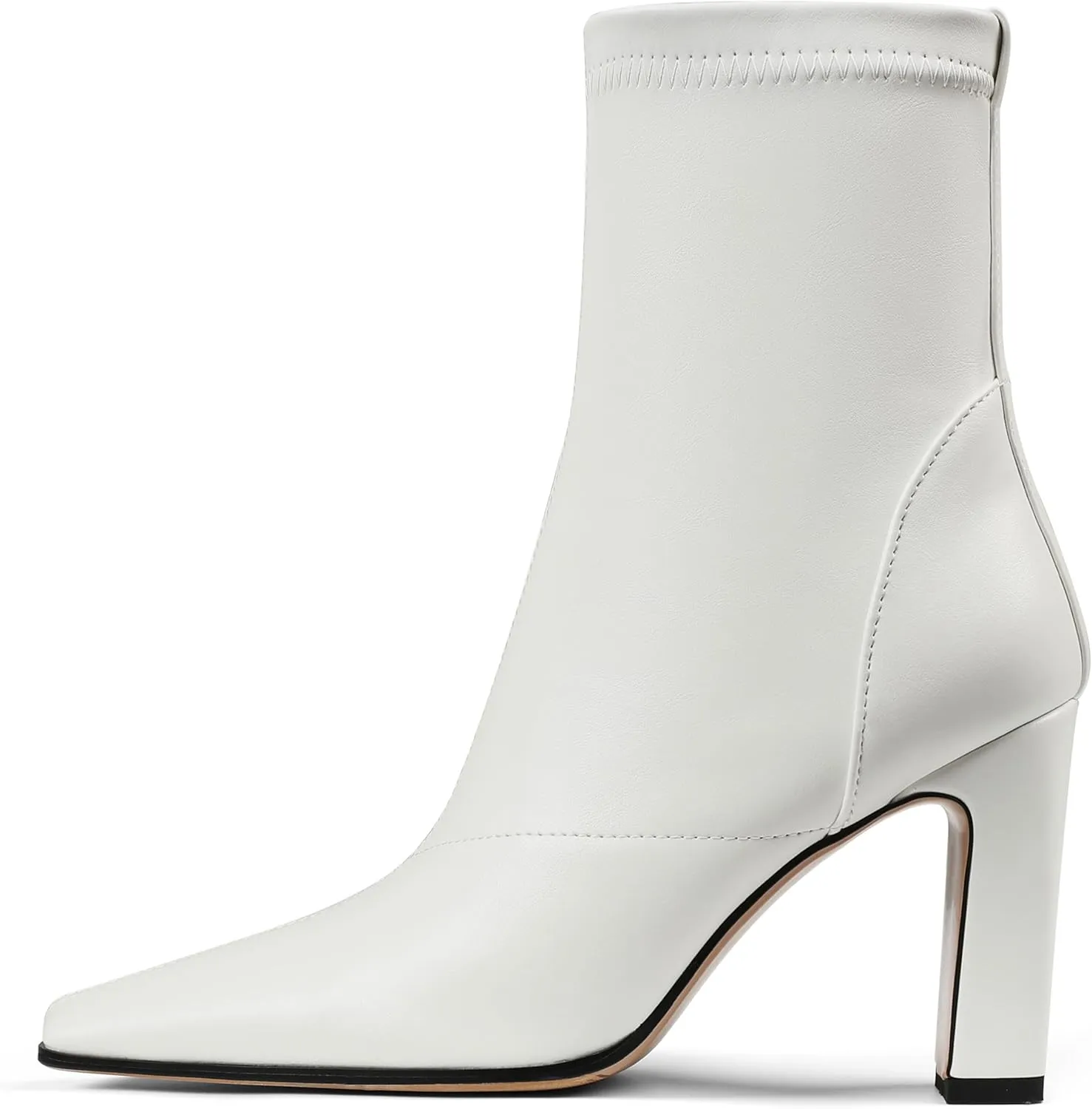 Oiamenne Women's Ankle Boots Square Toe Chunky High Heel Ankle Booties Side Zipper Short Boots