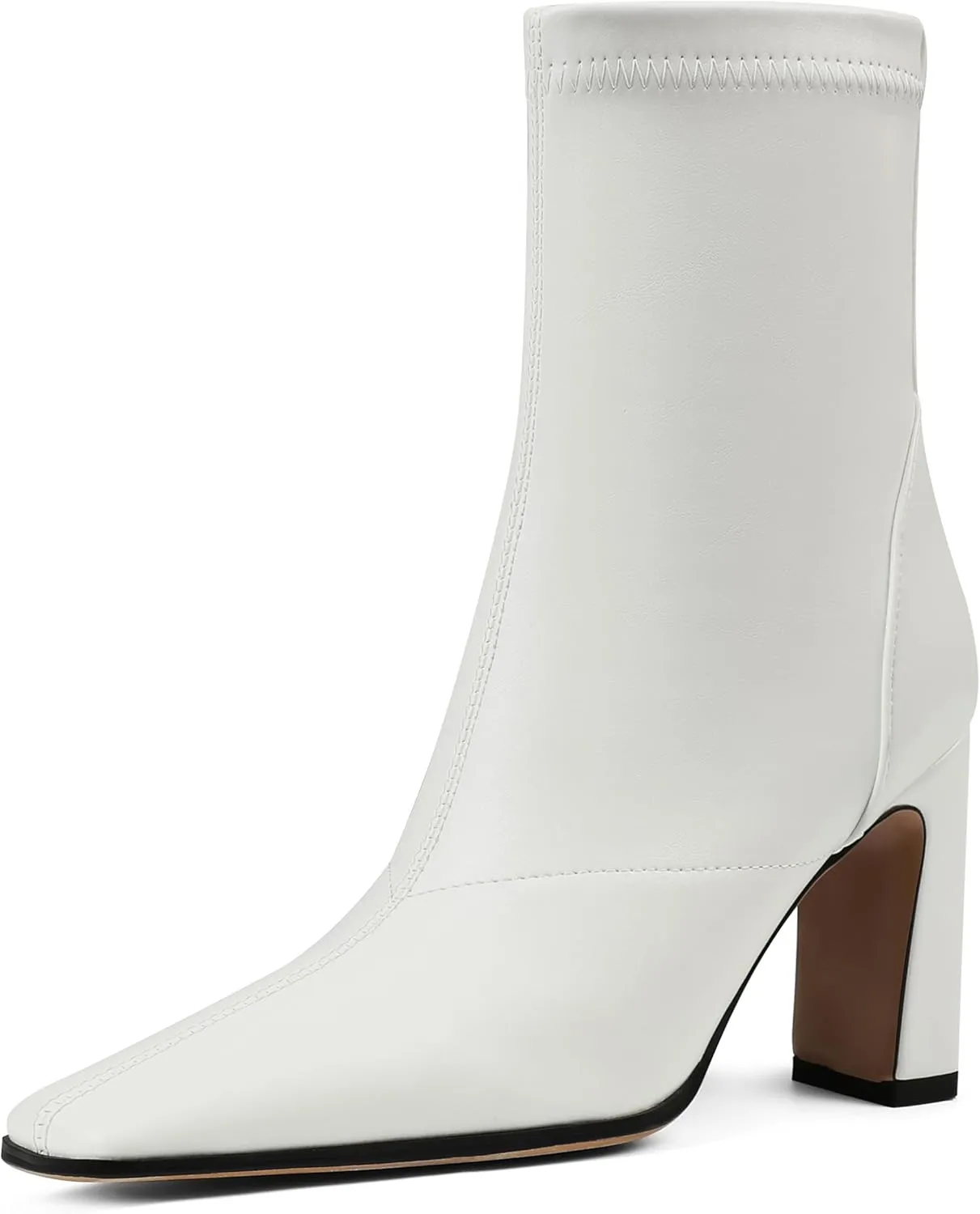 Oiamenne Women's Ankle Boots Square Toe Chunky High Heel Ankle Booties Side Zipper Short Boots