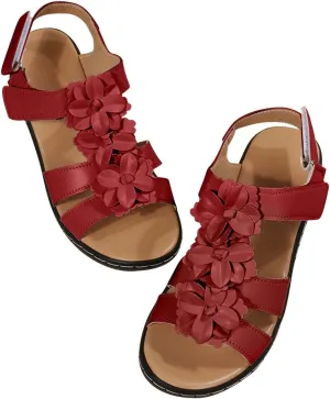 oiangi Wedge Sandals for Women Casual Summer Round Toe Fish Mouth Open Toe Flower Hollow Hook-and-Loop Platform Sandals Comfortable Outdoor Ladies Shoes