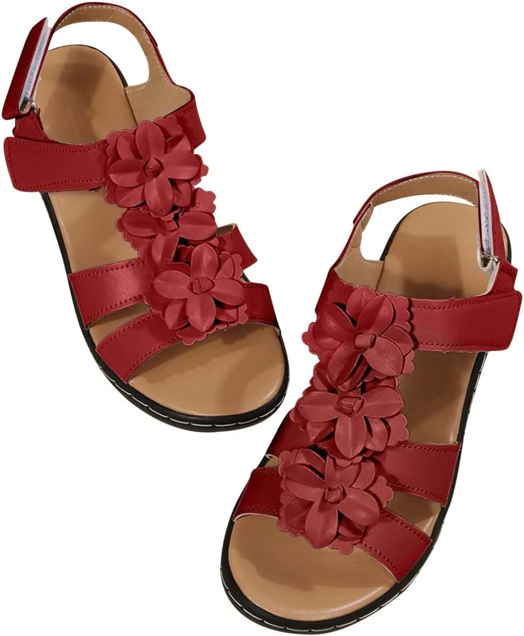 oiangi Wedge Sandals for Women Casual Summer Round Toe Fish Mouth Open Toe Flower Hollow Hook-and-Loop Platform Sandals Comfortable Outdoor Ladies Shoes