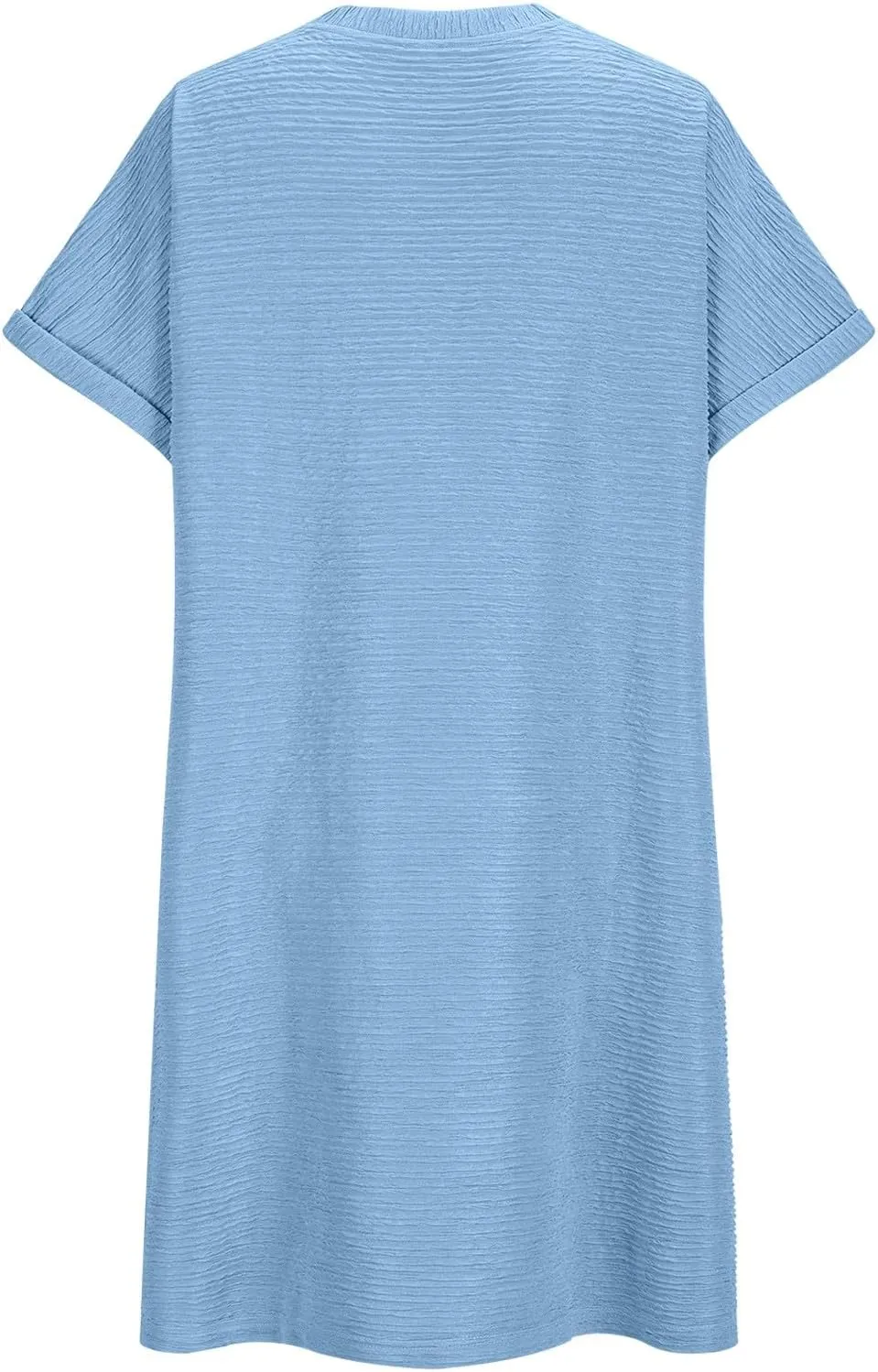 Oplxuo Womens Summer Mini Dresses Textured Short Sleeve Crewneck T Shirt Dress Solid Casual Beach Vacation Dresses