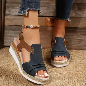 Orthopedic Sandals for Women 2025, Bohemia Breathable Mesh Hollow Open Toe Ankle Strap Wedge Heels Sandals