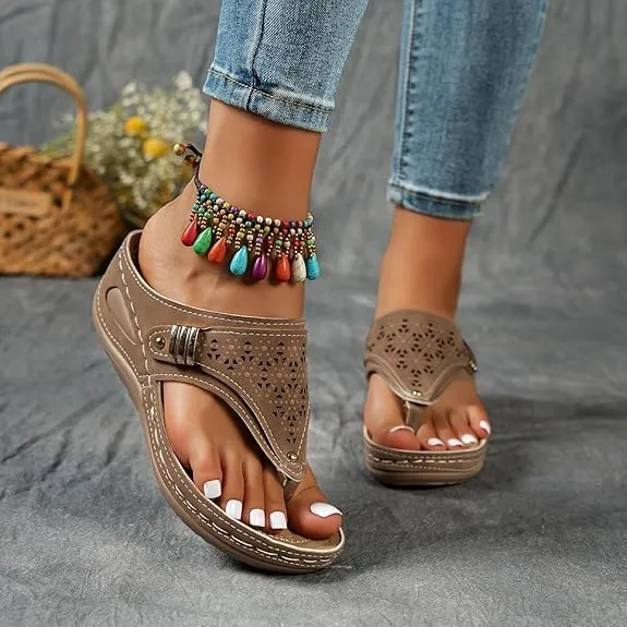 Orthopedic Sandals for Women 2025 Comfortable Wedge Slip On Beach Sandals Dressy Summer Casual Flats Flip Flops Ladies Outdoor Slides Slippers Shoes