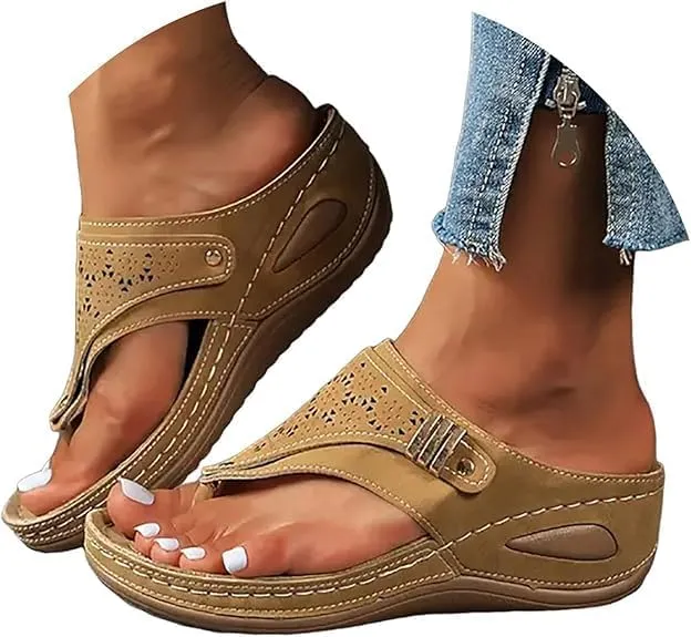Orthopedic Sandals for Women 2025 Comfortable Wedge Slip On Beach Sandals Dressy Summer Casual Flats Flip Flops Ladies Outdoor Slides Slippers Shoes