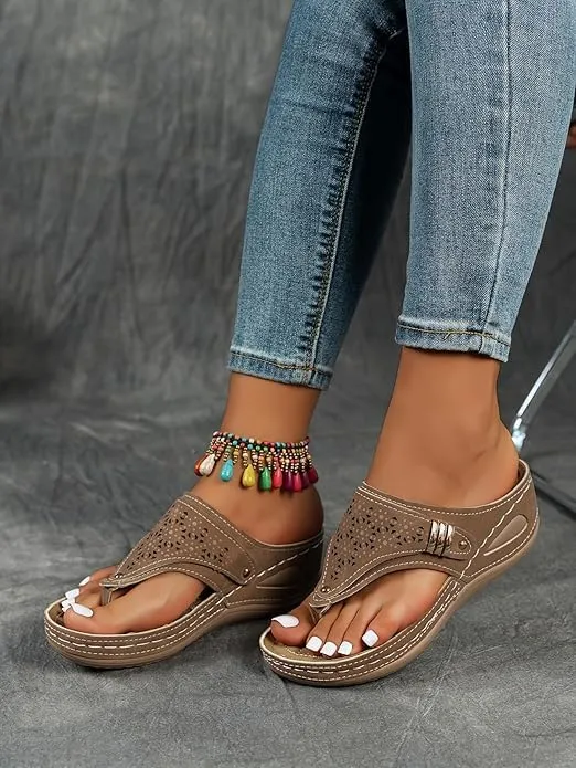 Orthopedic Sandals for Women 2025 Comfortable Wedge Slip On Beach Sandals Dressy Summer Casual Flats Flip Flops Ladies Outdoor Slides Slippers Shoes
