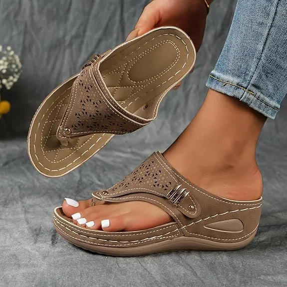Orthopedic Sandals for Women 2025 Comfortable Wedge Slip On Beach Sandals Dressy Summer Casual Flats Flip Flops Ladies Outdoor Slides Slippers Shoes
