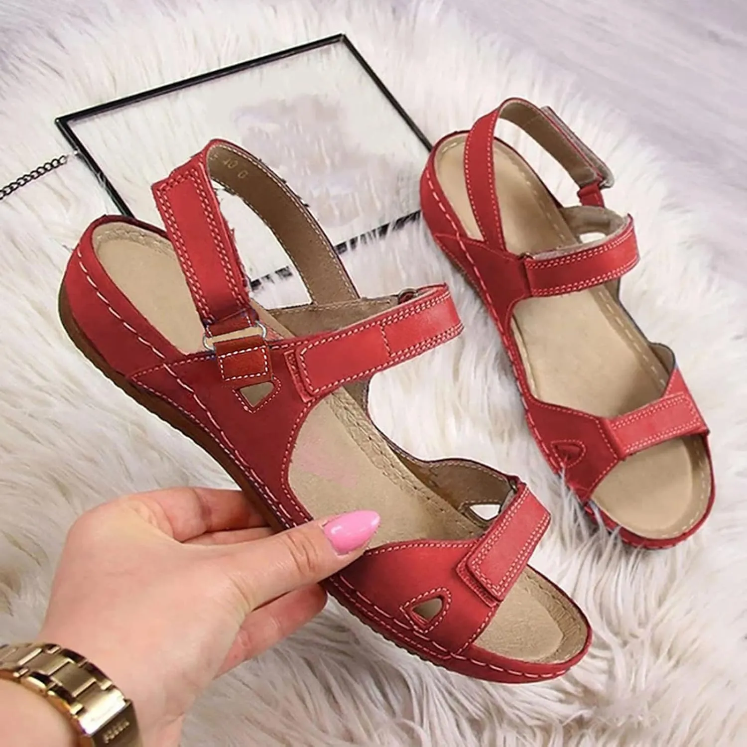 Orthotic Sandals for Women Extra Wide Flip Flops Beach Non Slip Wedge Sandal Dressy Wide Arch Support Shoes for Womens Wedge Shoes Slip On Dressy Wedge Orthopedic Shoe for Woman