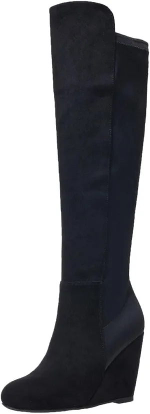 Over the Knee High Boots for Women Wedge Heel Suede Long Stretch Sexy Fashion Tall Boots Black Red US6-11