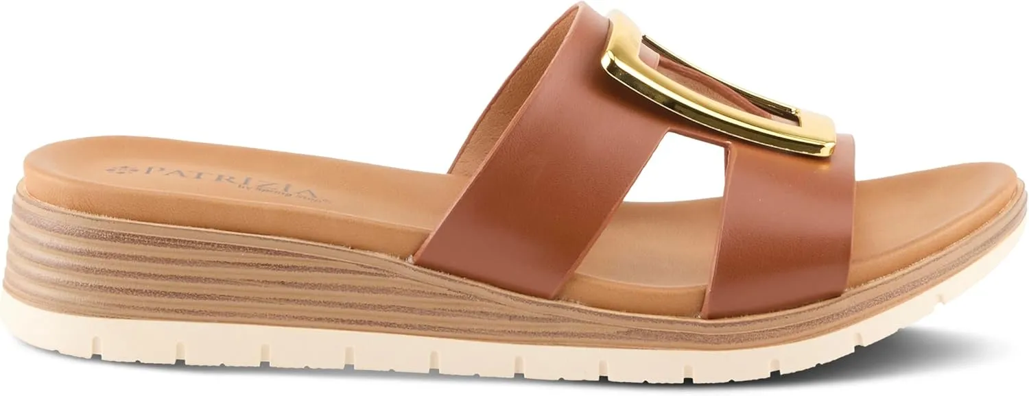 PATRIZIA Women's MALMO Slide Sandals - H-Band Design, Gold Embellishment, Faux Stacked Wedge