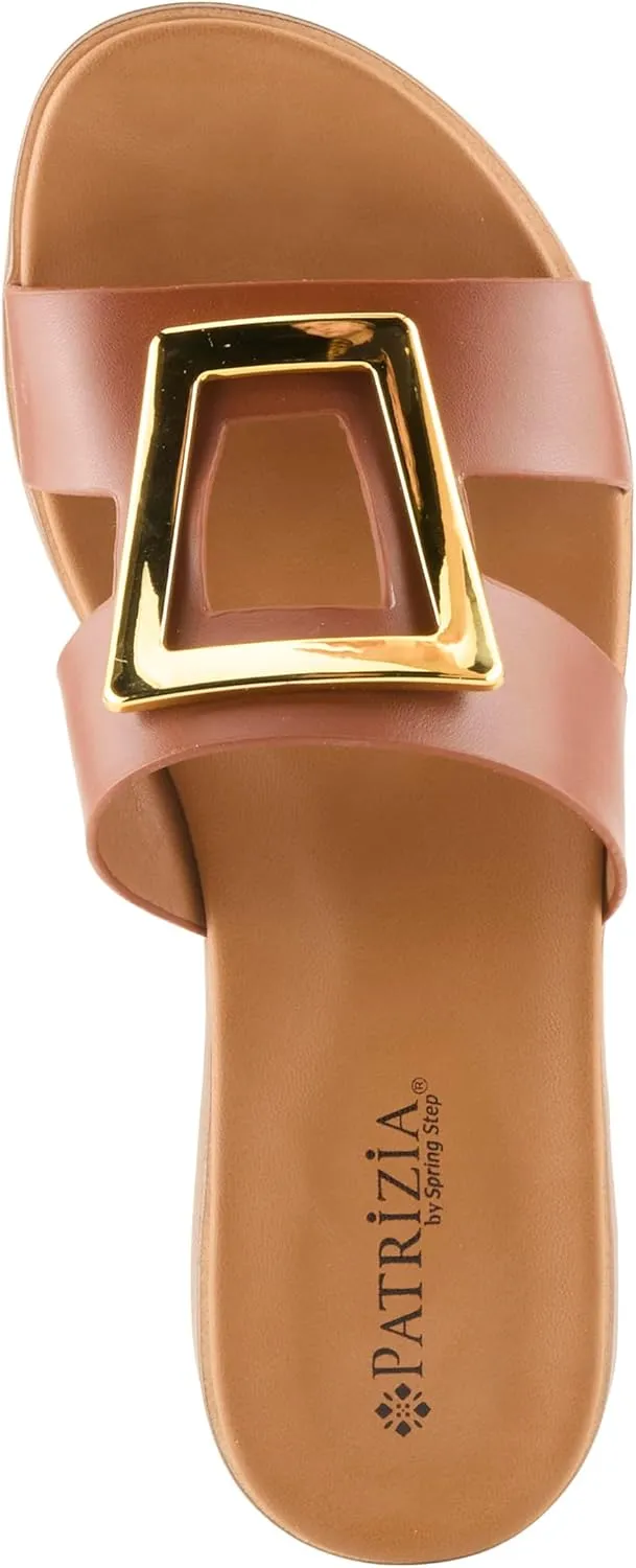 PATRIZIA Women's MALMO Slide Sandals - H-Band Design, Gold Embellishment, Faux Stacked Wedge