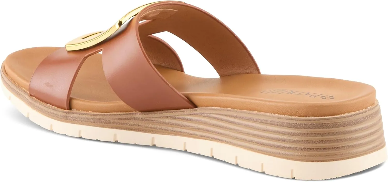 PATRIZIA Women's MALMO Slide Sandals - H-Band Design, Gold Embellishment, Faux Stacked Wedge