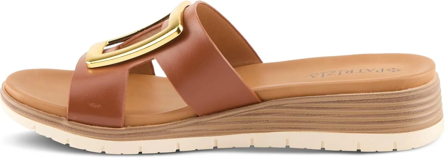 PATRIZIA Women's MALMO Slide Sandals - H-Band Design, Gold Embellishment, Faux Stacked Wedge