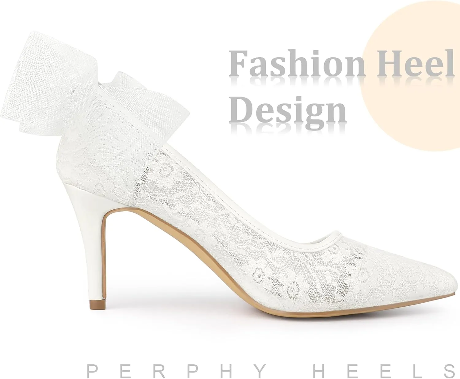 Perphy Pointed Toe Bow Bridal Stiletto Heel Lace Heels Pumps for Women