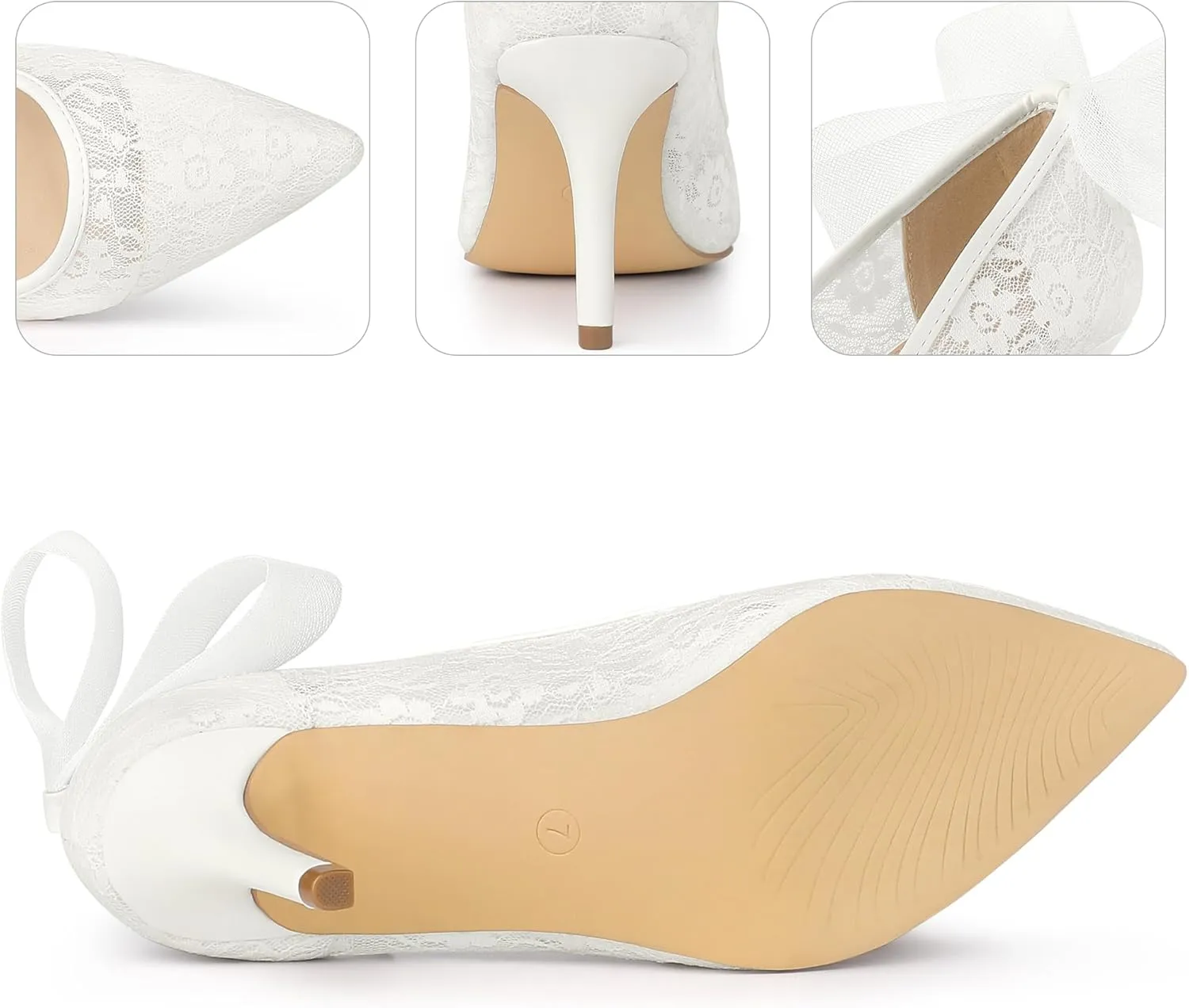 Perphy Pointed Toe Bow Bridal Stiletto Heel Lace Heels Pumps for Women