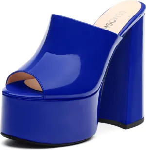 Platform Chunky Heels Sandals for Women Slip on Open Peep Toe Slide on Block High Heels Sexy Club Party Candies Shoes 6 Inch
