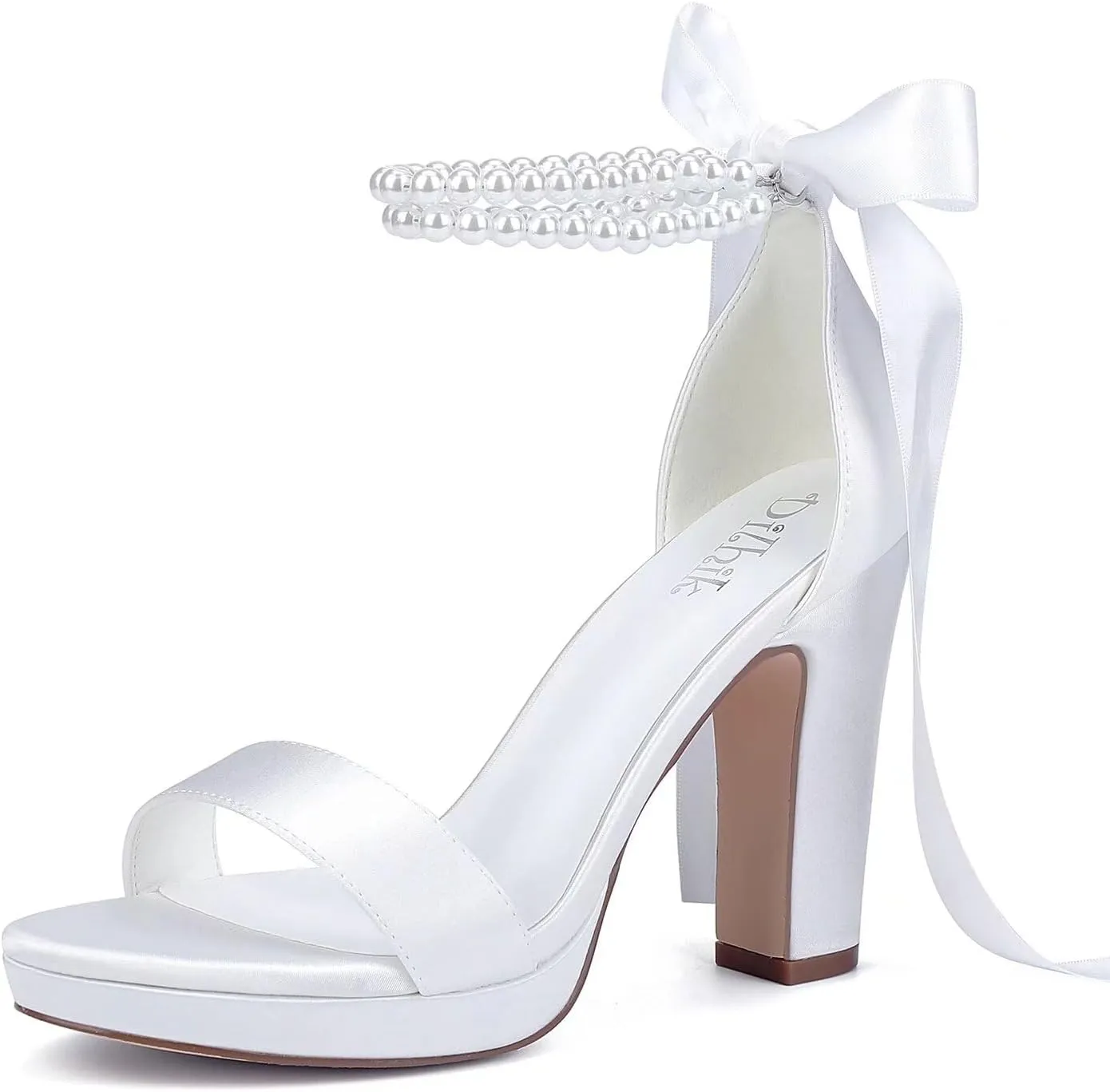 Platform Heels Wedding Shoes for Bride Pearl Heels Open Toe Bridal Shoes Wedding Heeled Sandals