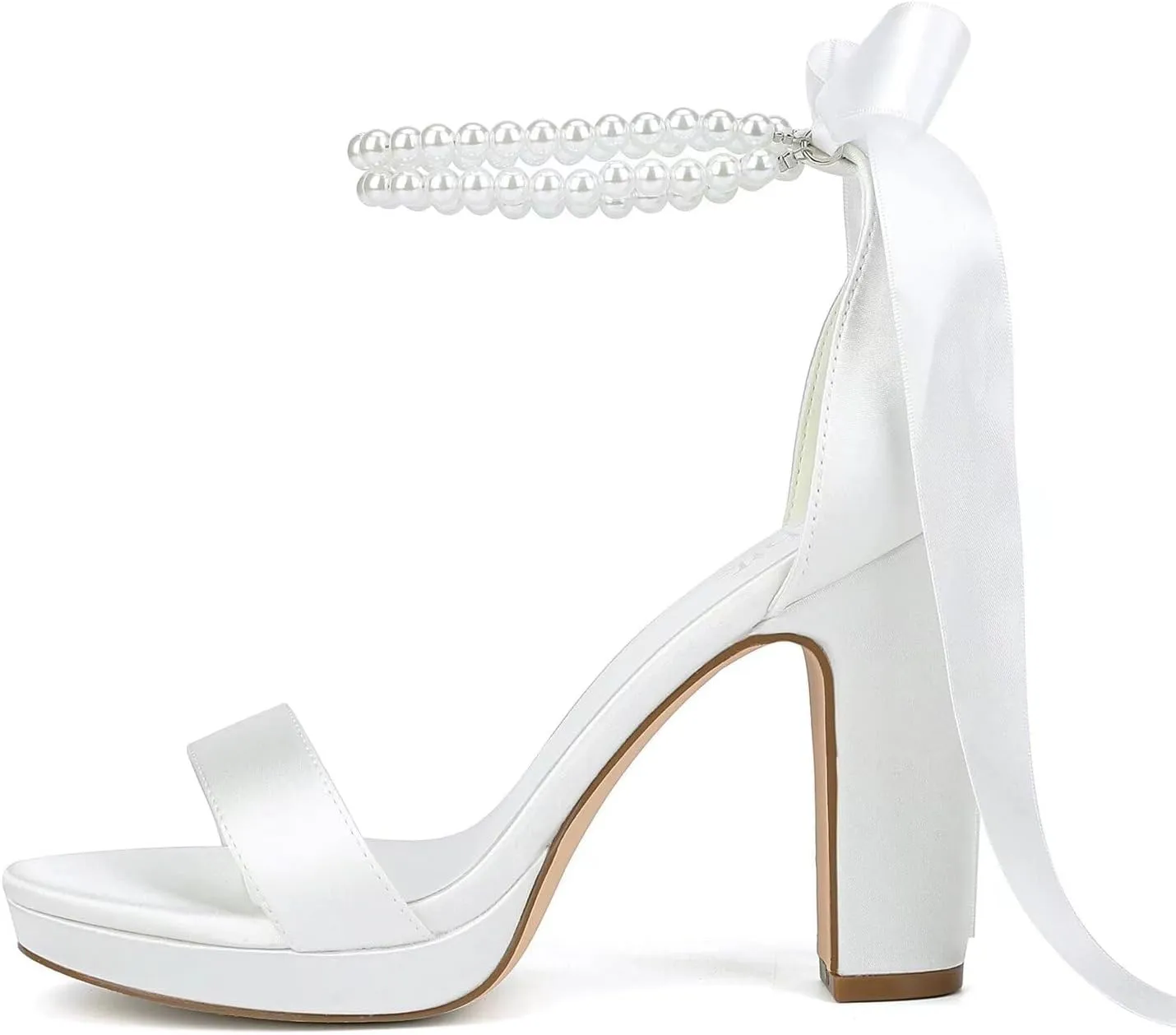 Platform Heels Wedding Shoes for Bride Pearl Heels Open Toe Bridal Shoes Wedding Heeled Sandals