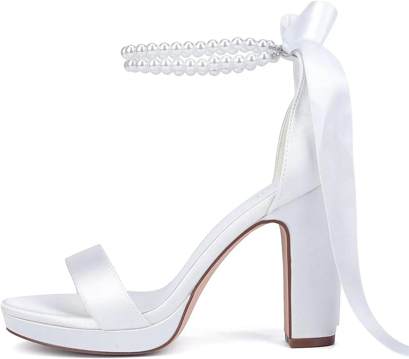 Platform Heels Wedding Shoes for Bride Pearl Heels Open Toe Bridal Shoes Wedding Heeled Sandals